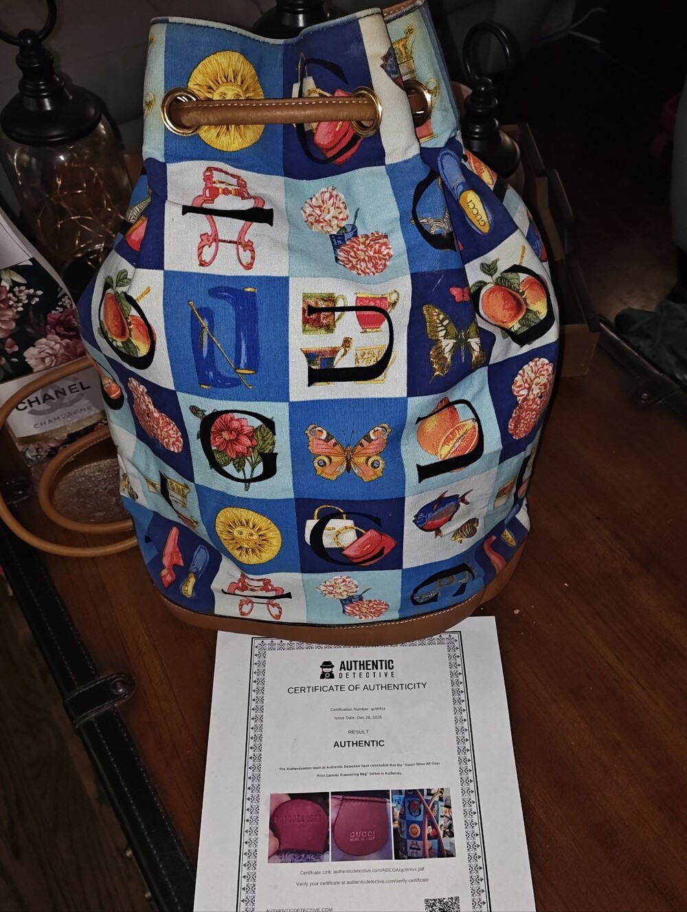 Gucci Blue Multi Print Canvas Drawstring Backpack